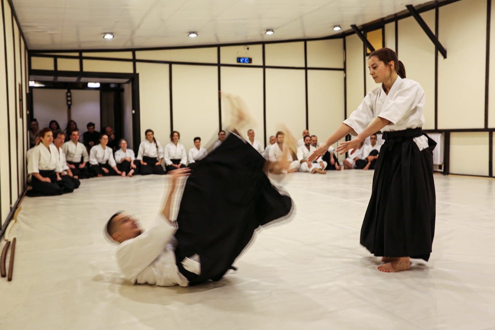 Aruncare spectaculoasă de Ki Aikido la Dojo Sakura
